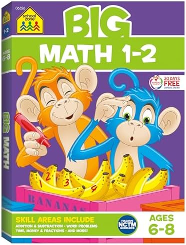 School Zone Big Math 1-2 Workbook: 320 Spiral-Bound Pages, 1st