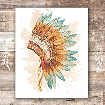 Native American Headdress Decor Wall Art Print - Unframed - 8x10
