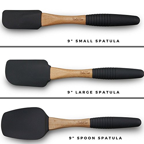 PortoFino 6 Pc. Baking Utensil Set – Beech Wood & Silicone – Cooking / Kitchen Tools – 9” Large Spatula, Small Spatula, Spoon Spatula, Flat Pastry Brush, Round Pastry Brush, 12” Whisk, Gray