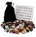 HUGE 101 STONE MIXED LOT Assorted Mix of Bulk Natural Mineral Tumbled Gemstones + Velvet Bag + ID Chart