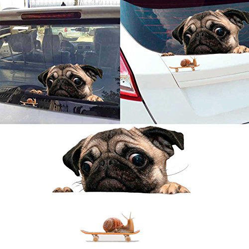YOUNGFLY 3D Pug Dogs Watch Snail Car Window Decal Cute Pet Puppy Laptop Funny Sticker
