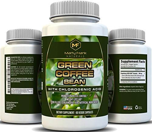 Marty Frank Naturals Green Coffee Bean with Clorogenic Acid, For Weight Loss and Blood Pressure Control, 60 Veggie Caps