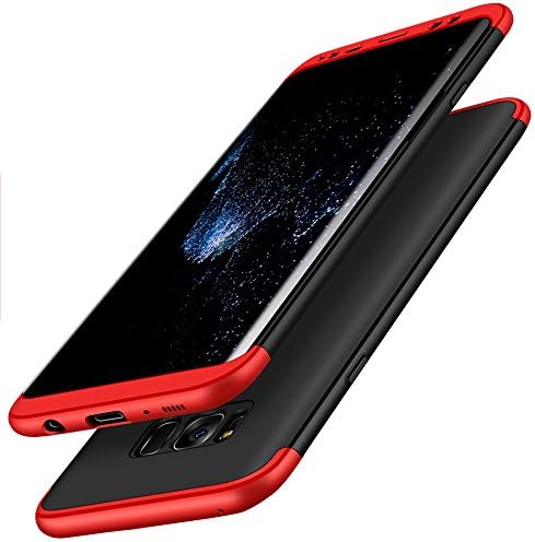 Samsung [3 in 1] phone case,Ultra Thin Hybrid 360°Shockproof Hard Back[Hybrid Hard PC] Full Coverage Case [Not Reveal Samsung Logo] for Samsung Galaxy S8 + Free Screen Protector (Galaxy S8 5.8inch, Black + Red)