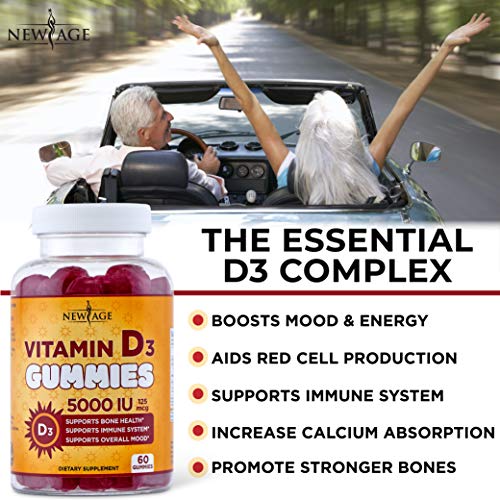 Vitamin D3 5000 IU 125mcg Gummies by New Age - 2 Pack - Support Immune Health - Non-GMO, Gluten-Free, Dairy-Free, No Gelatin - 120 Count
