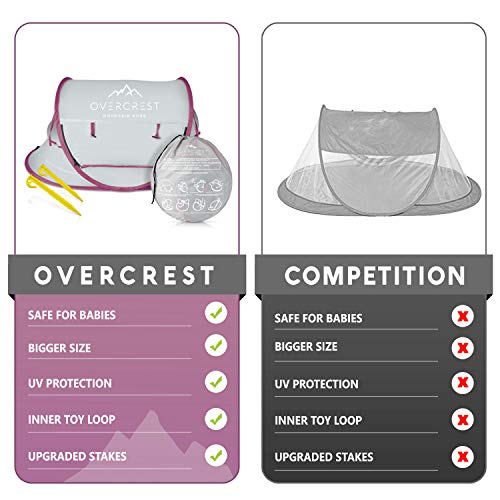 Overcrest Portable Beach Pop up Tent Babies, UPF 50+, Large Sun Shelter Infant Babies, Mosquito Net Sunshade, Lightweight Outdoor Travel Baby Crib Bed (Mauve)