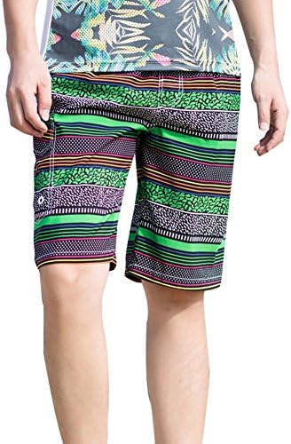 ZADAFul Men's Board Shorts Stripes Print Quick Dry Beach Shorts GREEN 4XL