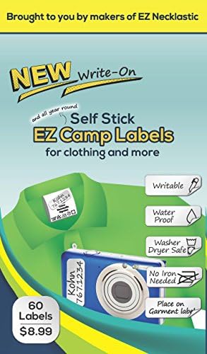 SELF-Stick Write-ON EZ Camp Labels for Clothing and All Personal Items – 60 No-Iron Kids Clothing Labels - Washer and Dryer Safe