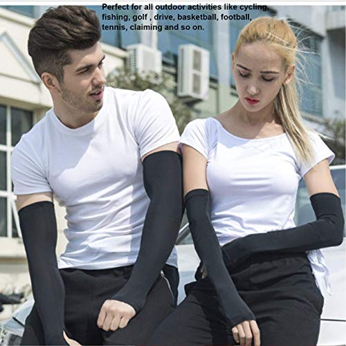 Talshy UV Protection Cooling Arm Sleeves Sports Armwarmers Covers Tattoo Thumb Holes with Cooling Towel for Men Women Boy Girls Cycling Running Basketball Football Golf Driving Black