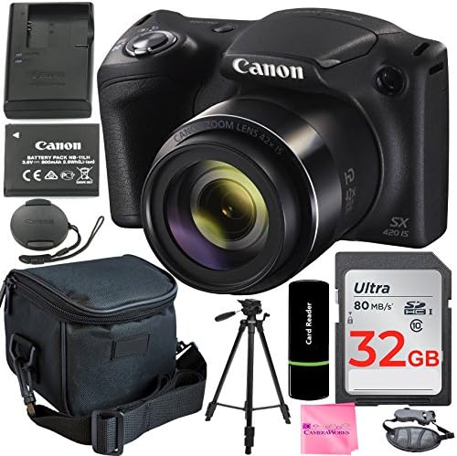 Canon PowerShot SX420 20 MP Digital Camera (Black) + 64GB SDHC Memory Card + Deluxe Carrying Case + Extra Battery + 50" Quality Tripod + Hand Grip + Complete Camera Works Accessory &amp; Cleaning Kit