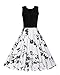 OUGES Women's 1950s Sleeveless Patchwork Vintage Dress,Black and Flower,Small