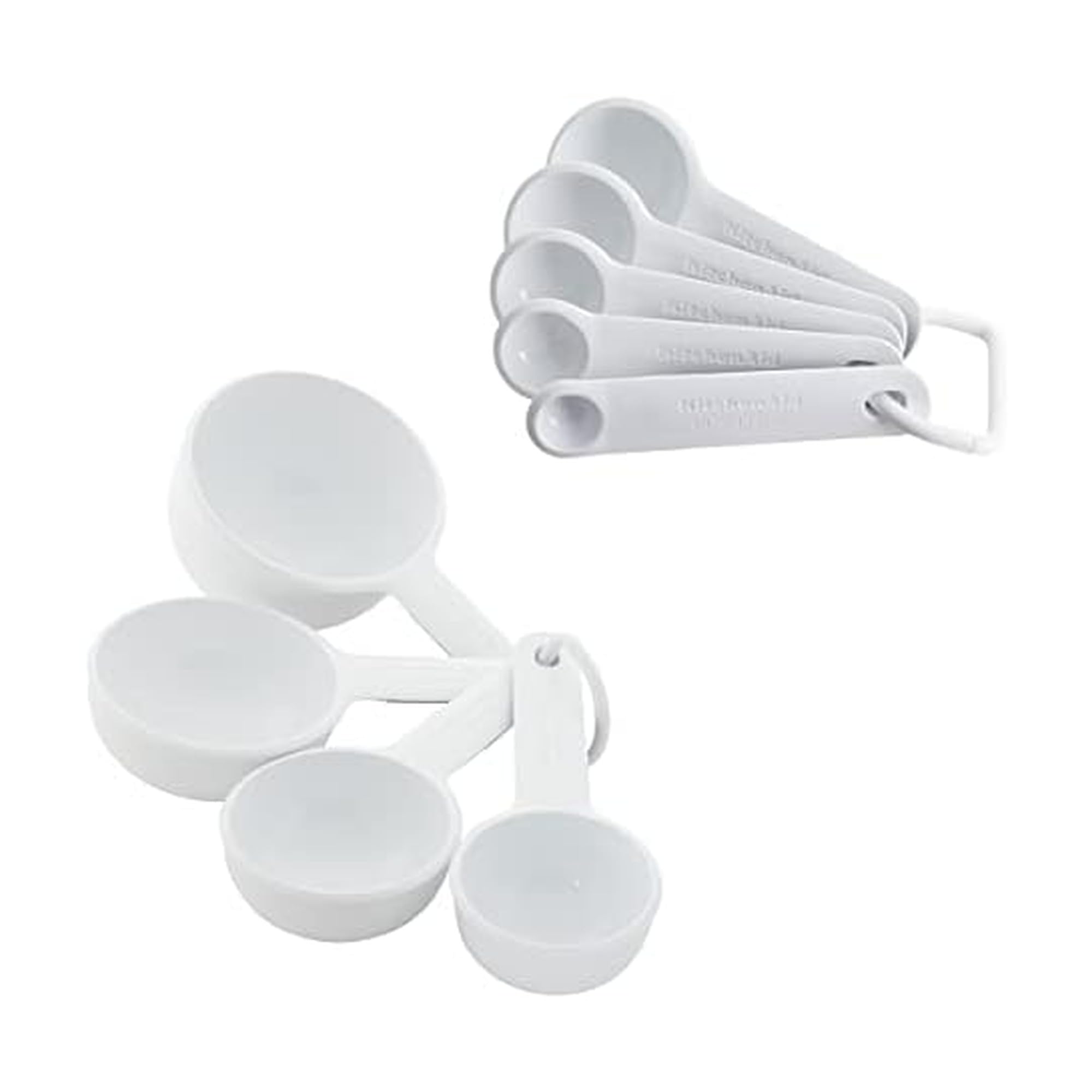 KitchenAid Universal Easy To Read Measuring Cup and Spoon Set with Soft Grip Handle for Maximum Control, Hang Hole and Nesting For Easy Storage, Dishwasher Safe, 9 Piece, White
