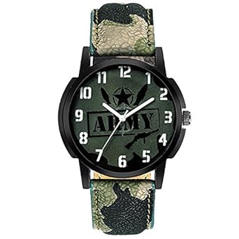 S & D Lorem Exclusive Stylish Sport Army Green Belt Look Royal Black Dial Watch for Mens & Boys