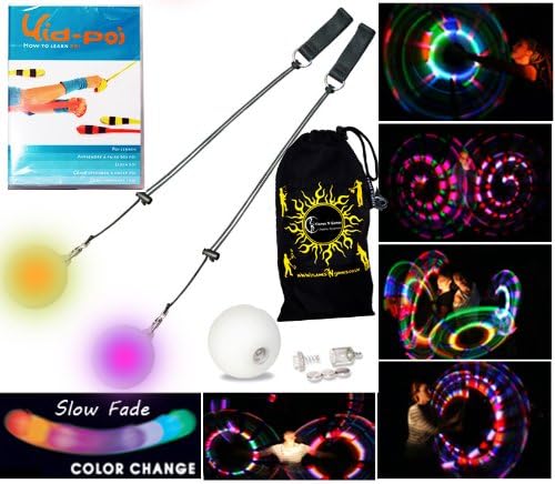 Flames N Games LED Poi - Glow Poi - Slow Fade LED Glow Poi KidPoi Learning DVD +Travel Bag!