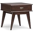 SIMPLIHOME Draper Solid Hardwood 22 inch wide Rectangle End Side Table in Medium Auburn Brown with Storage, 1 Drawer, for the Living Room and Bedroom