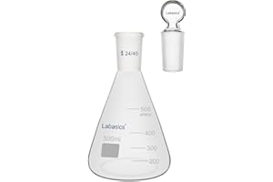 Labasics Borosilicate Glass Erlenmeyer Flask with 24/40 Joint Stopper, Conical Flask for Laboratory Reagent Mixing, and Stora