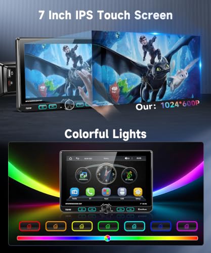 VECHTEL Autoradio 1 DIN con Schermo IPS Orientabile da 7 Pollici 1024x600 | Wireless CarPlay & Android Auto, Bluetooth 5.2, FM/AM/RDS Radio, Mirror Link, USB, Rückfahrkamera, Lenkradsteuerung