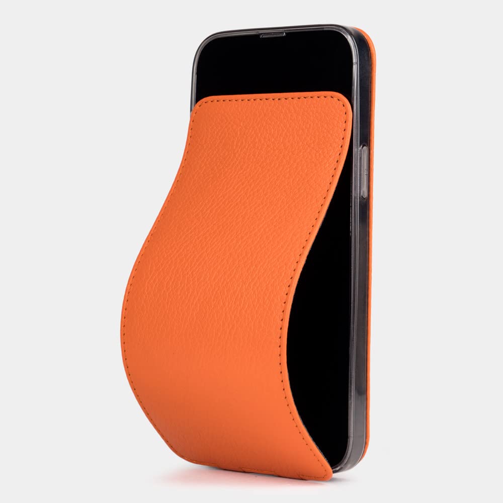 Marcel Robert - leather flip flap case for iPhone 13 Pro Max - patented model - ultra thin - made in France - [ ORANGE ]