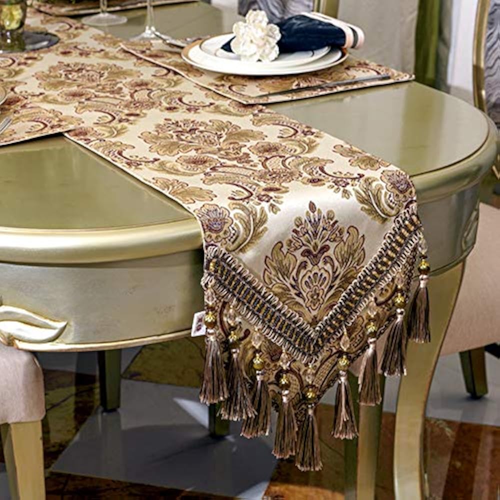 Embroidered Table Runners, Modern Jacquard Fabric Damask With Handmade