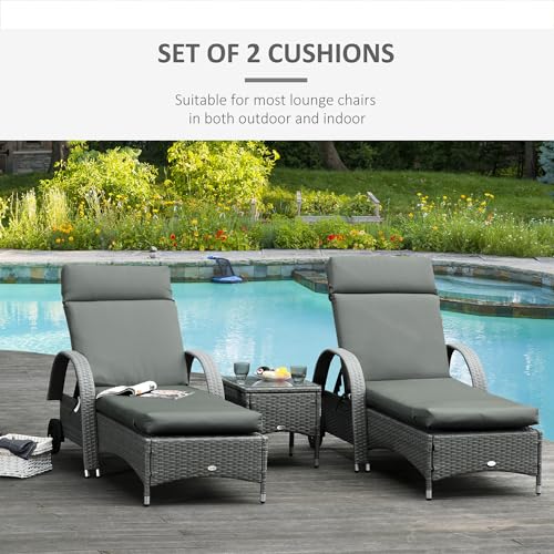 Outsunny Outdoor Lounge Chair Cushion Set of 2, Non-Slip Chaise Lounge Cushions, Sun Lounger Pads for Indoor Outdoor, 77.2" x 21.7", Dark Grey