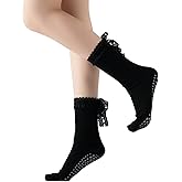 Verdancy Women’s Yoga Pilates Socks with Frills and Lace up Non Slip Cushioned Grips Crew Socks