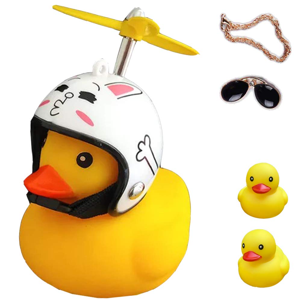 ACEDOAMARE Duck Bike Bell, Cute Rubber Yellow Duck Bicycle Accessories with LED Light Propeller Helmet Squeeze Horns for Cycling Motorcycle Car Handlebar Bicycle (White Rabbit)