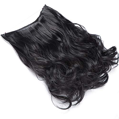 S-noilite Invisible Crown Hair Extensions Secret Transparent Headband Hairpieces No Clip Long Human Made Natural Synthetic Fibre Hair Piece for Women Curly 16 Inch natural black