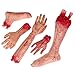 Halloween Haunters 5 Piece Fake Bloody Severed Human Body Parts Latex Prop Decoration - Scary Realistic Broken Exposed Bone Hands, Fingers, Arms, Legs & Feet - Zombie Haunted House Graveyard Cemetery