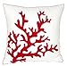 DECOPOW Embroidered Nautical Decor Pillow Cover,Square 18 Inches Decorative Canvas Pillow Cover for Nautical Style Deco by (Coral-Red-New)