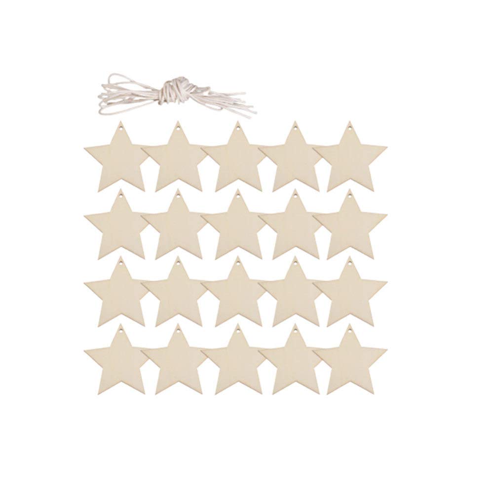 50 Pcs Star Wood Star Wooden Pieces Cutouts Unfinished Wood Ornaments for Craft DIY Projects Present Tags Wedding Xmas Party Home Decoration