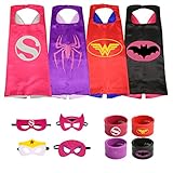 Munfa 4 Different Superheros Cape and Mask Costumes Set Includes Bonus Matching Wristbands for Kids