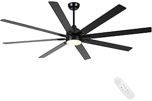 SEVENINE 72 inch Black Ceiling Fan with Lights and Remote ，Large Ceiling Fans Quiet Reversible Noiseless， DC Motor Fans 8 Wood Blades Ceiling Fans for Indoor Great Rooms Living Room Patio Farmhouse