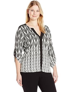 Calvin Klein Women's Roll Sleeve Top with Trim
