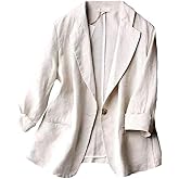 Kinghua Women's Casual One Button Linen Blazer Jackets Lapel 3/4 Sleeve Suit Blazer