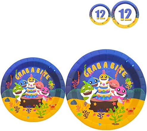 Cute Shark Plates 24 pcs Birthday Party Supplies 9 + 7 Inch, Cake Paper Dessert Set, Doo Doo Decorations