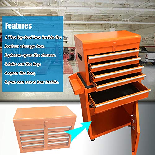 Tool Storage Chest, 5Drawer Four Wheels Rolling Tool