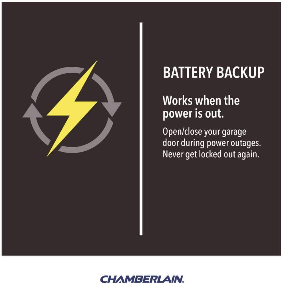 Chamberlain Group Chamberlain B970 Smartphone-Controlled Ultra-Quiet and Strong Belt Drive Garage Door Opener with Battery Backup and MAX Lifting Power, Blue - - 