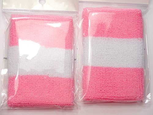 SockTower2 Pieces Large 4 Inches Pink w/White Stripe Wristband Sports Athletic Terry Cotton Cloth Sweatband