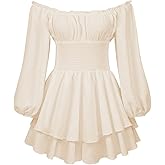 NVRENJIA Women Ruffle Romper Off Shoulder Puff Sleeve Flowy Layered A-Line Fairy Pirate Dressy Short Jumpsuit