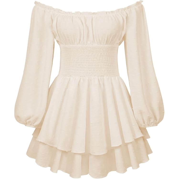 Yiulangde Women's Off Shoulder Flowy Corset Mini Dress