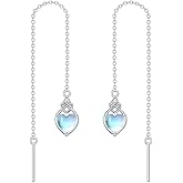 LELOUCHY Celtic Knot Heart Threader Earrings Long Chain Celtic Knot Drop Earrings 925 Sterling Silver 12 Birthstone Jewelry Gifts for Women (Gift Box)