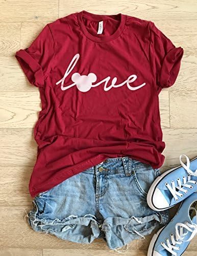 Mickey Mouse Love. SIZE MEDIUM. Hand Screen Printed With Eco Water Based Ink. Disney Love T Shirt. Cool T Shirt. Disney Trip Shirt. Unisex Fit. Crew-Neck Shirt.