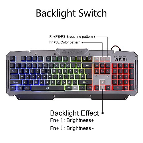 MFTEK Rainbow Backlit Wired Gaming Keyboard and Mouse Combo with LED Glowing PC Over-Ear Headset Set+ Mouse Pad for Gaming Computer - Thumbnail 2