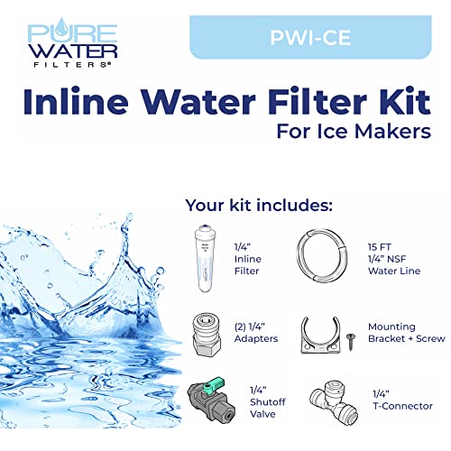Inline Water Filter Kit for Ice Makers with 1/4" Tubing and a T