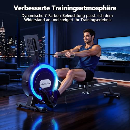 Rudergerät für Zuhause, DMASUN Magnetisches Rudergerät mit Upgrade Doppel-Slide-Rails, APP-Verbindung, 16 Widerstandsstufen, LCD-Datenanzeige, ideal für Cardio-Training