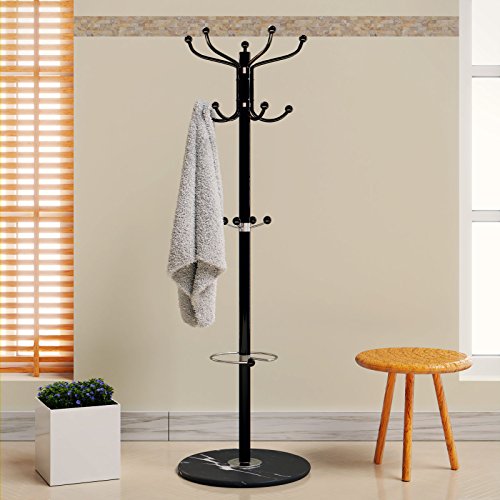 Deuba Metal Coat & Umbrella Stand 4 Tier Clothes Rack Solid Marble Base