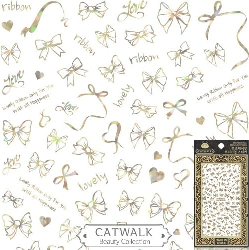 Catwalk Premium Peel-N-Stick Holographic Nail Stickers (Gold Bow Metallic)