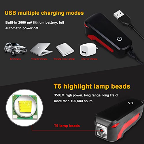 image for Elegant Choise Bicycle Headlight, Bike Horn USB Rechargeable Bike Fron