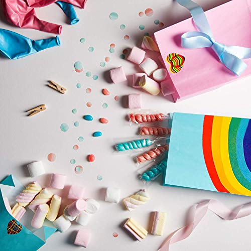 40 Pieces Rainbow Party Favor Bags Kraft Paper Bag Paper Candy Goody Bag for Kids Birthday Parties, Wedding, Carnivals, Celebrations, Classroom Party - with A Roll of 100 Heart Stickers