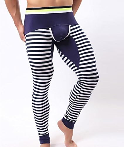 Wqueen Briefs for Men, Mens Striped Breathe Patchwork Low Rise Leggings Long Johns Thermal Pant (Blue, L)