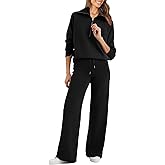 Glamaker Womens 2 Piece Outfits Sweatsuit Set Oversized Half Zip Sweatshirt Wide Leg Sweatpants Lounge Set Tracksuit